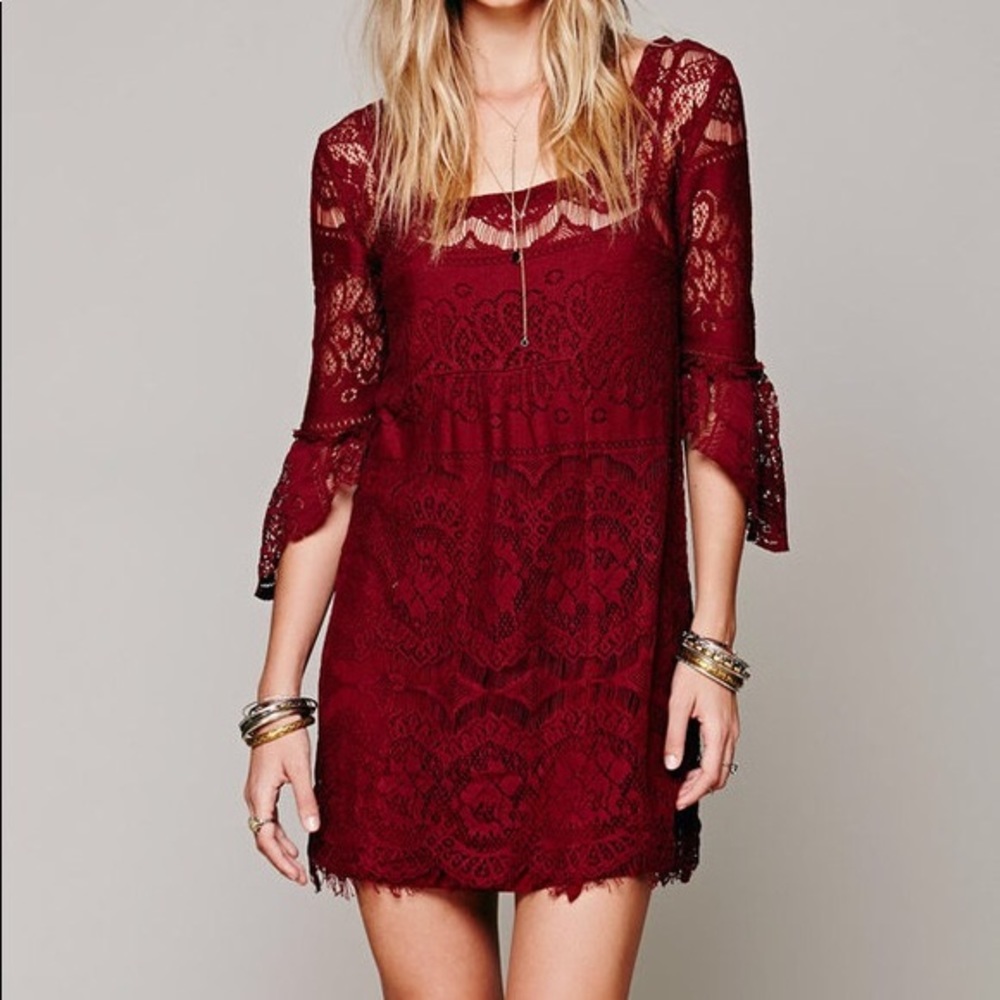 ♡ 5/$25 ♡ Free People Wine Quarter Sleeve Dress